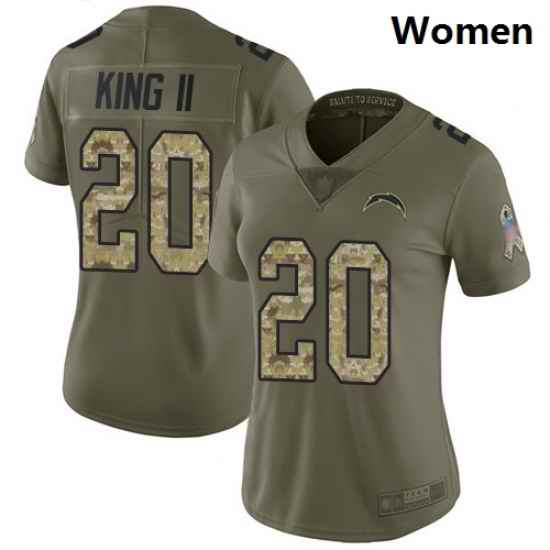 Chargers #20 Desmond King II Olive Camo Women Stitched Football Limited 2017 Salute to Service Jersey